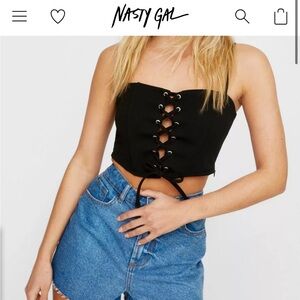 Nasty Gal Laceup Detail Corset in Black, size 8